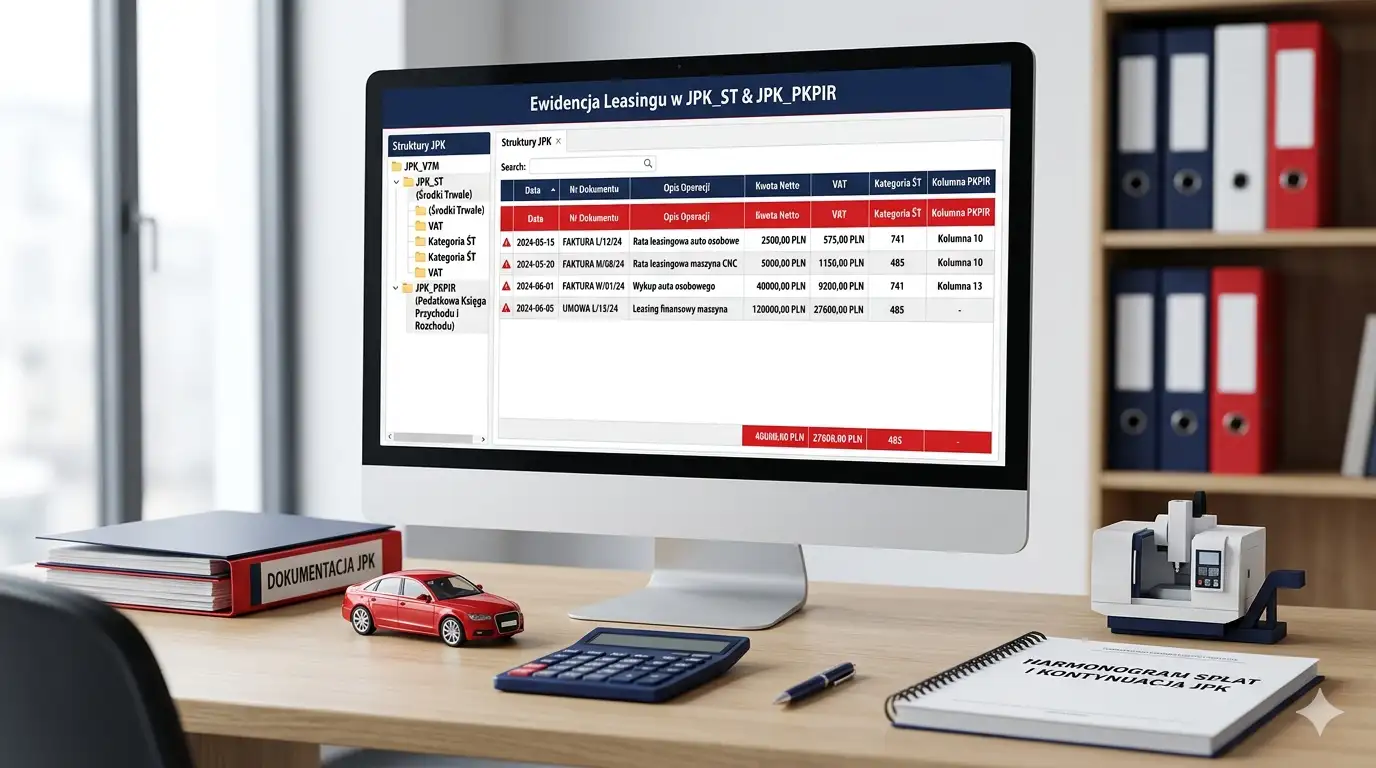 Jak wykazać leasing w JPK_ST i JPK_PKPIR - auto, maszyna i wykup